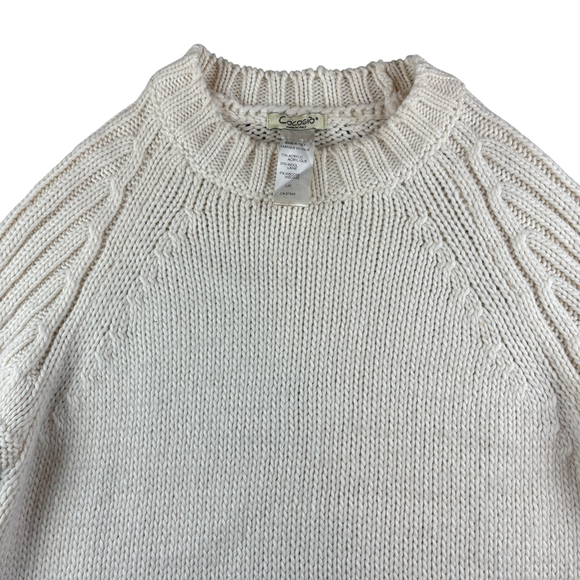 Cocogio Made in Italy Ivory Wool Cable Knit Crew Neck Long Sleeve Sweater LARGE - Picture 2 of 8